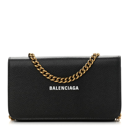 Balenciaga Grained Calfskin Logo Cash Phone Holder Wallet On Chain Black White 1 of 18