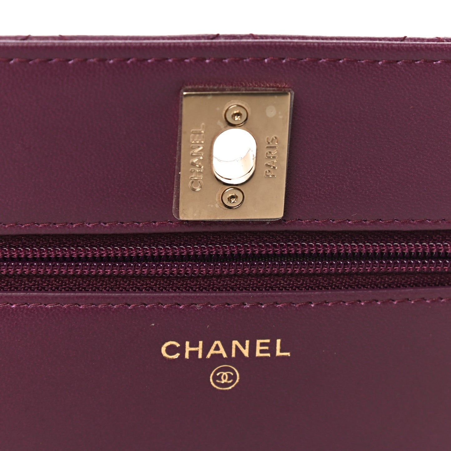 Lambskin Quilted Trendy CC Wallet On Chain WOC Purple