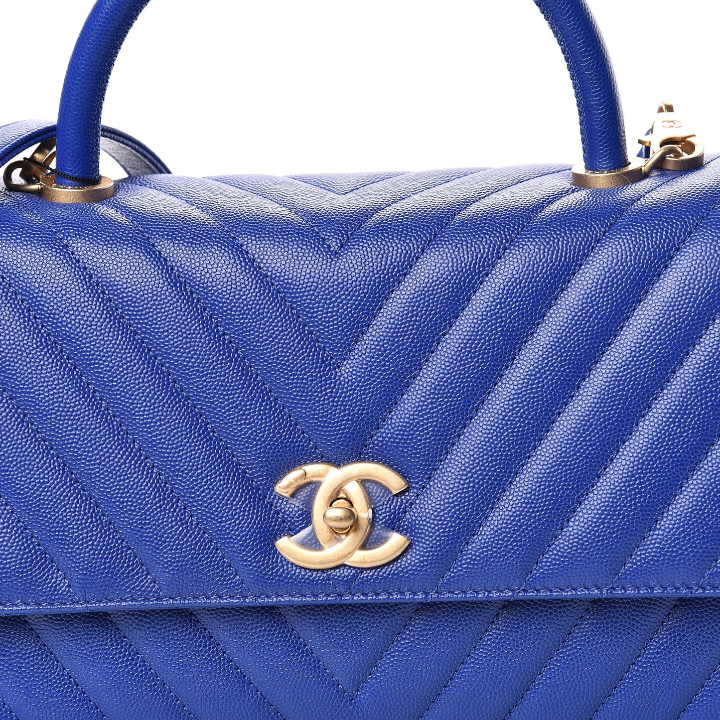 Caviar Chevron Quilted Small Coco Handle Flap Blue