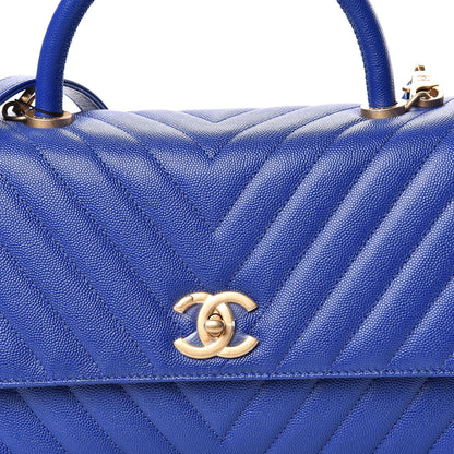 Chanel Caviar Chevron Quilted Small Coco Handle Flap Blue 10 of 10