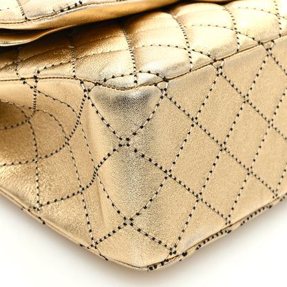 Chanel Metallic Washed Lambskin Quilted Jumbo Double Flap Dark Gold 9 of 11