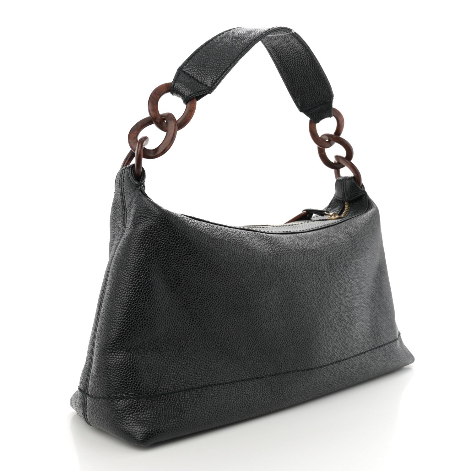 Chanel Caviar CC Wood Chain Hobo Black 3 of 12