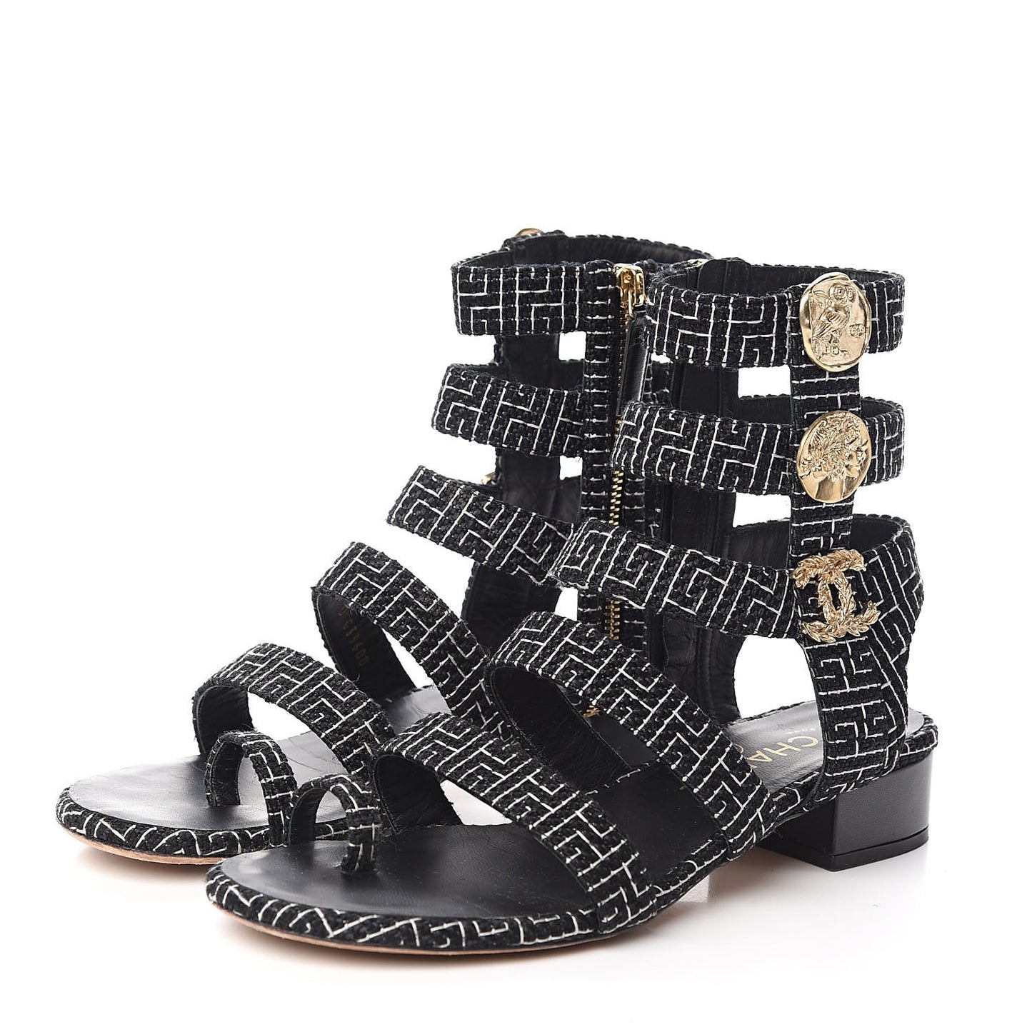 Tweed Medallion Gladiator Sandals 38.5 Black