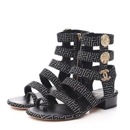 Chanel Tweed Medallion Gladiator Sandals 38.5 Black 3 of 11