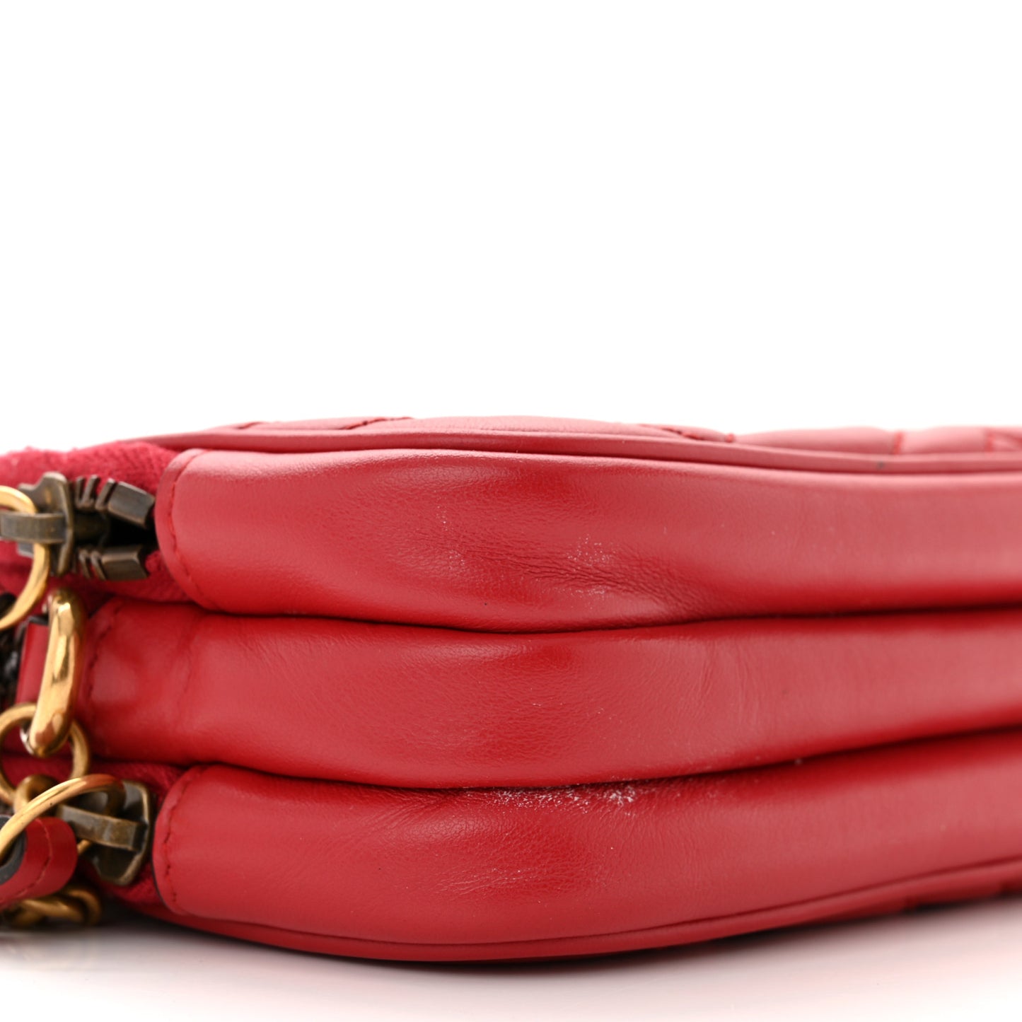 Calfskin Matelasse Mini GG Marmont Chain Crossbody Bag Hibiscus Red