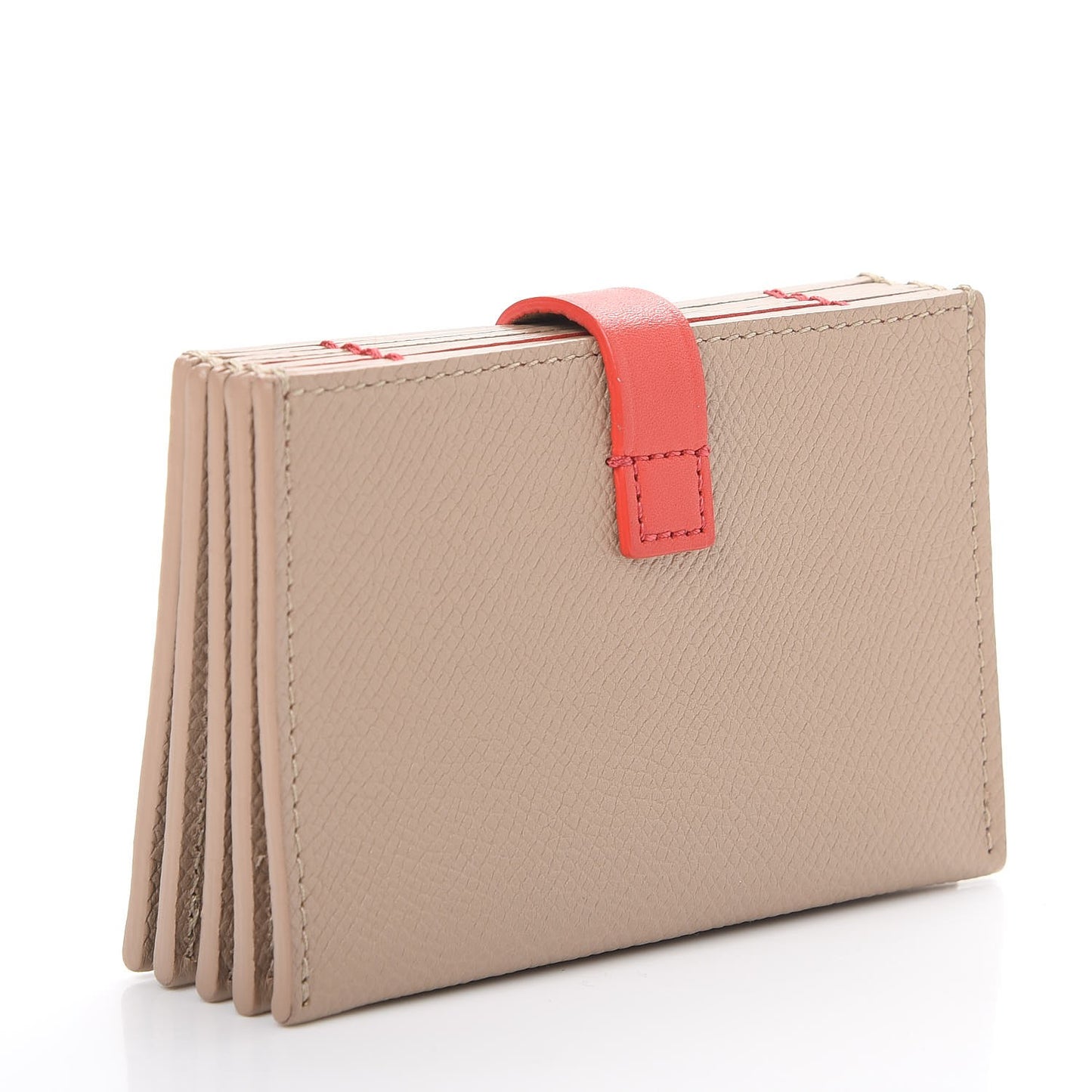 Grained Shiny Calfskin Accordion Card Holder Light Taupe