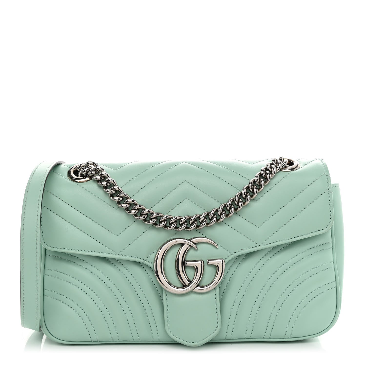 Gucci Calfskin Matelasse Small GG Marmont Shoulder Bag Water Green 1 of 10