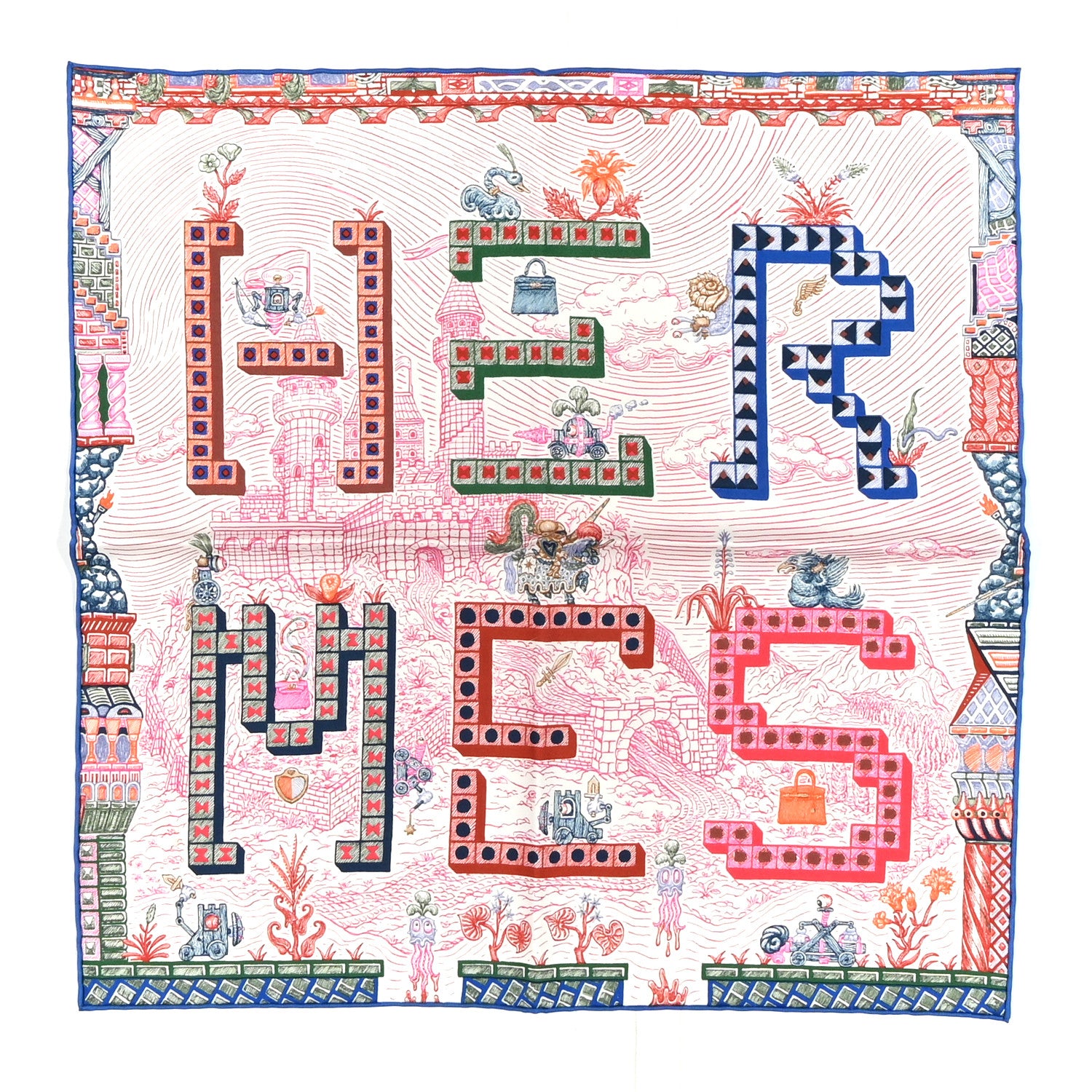 Hermes Silk Twill Super Silk Quest Detail Scarf 45 Rose Bleu Vert 1 of 4
