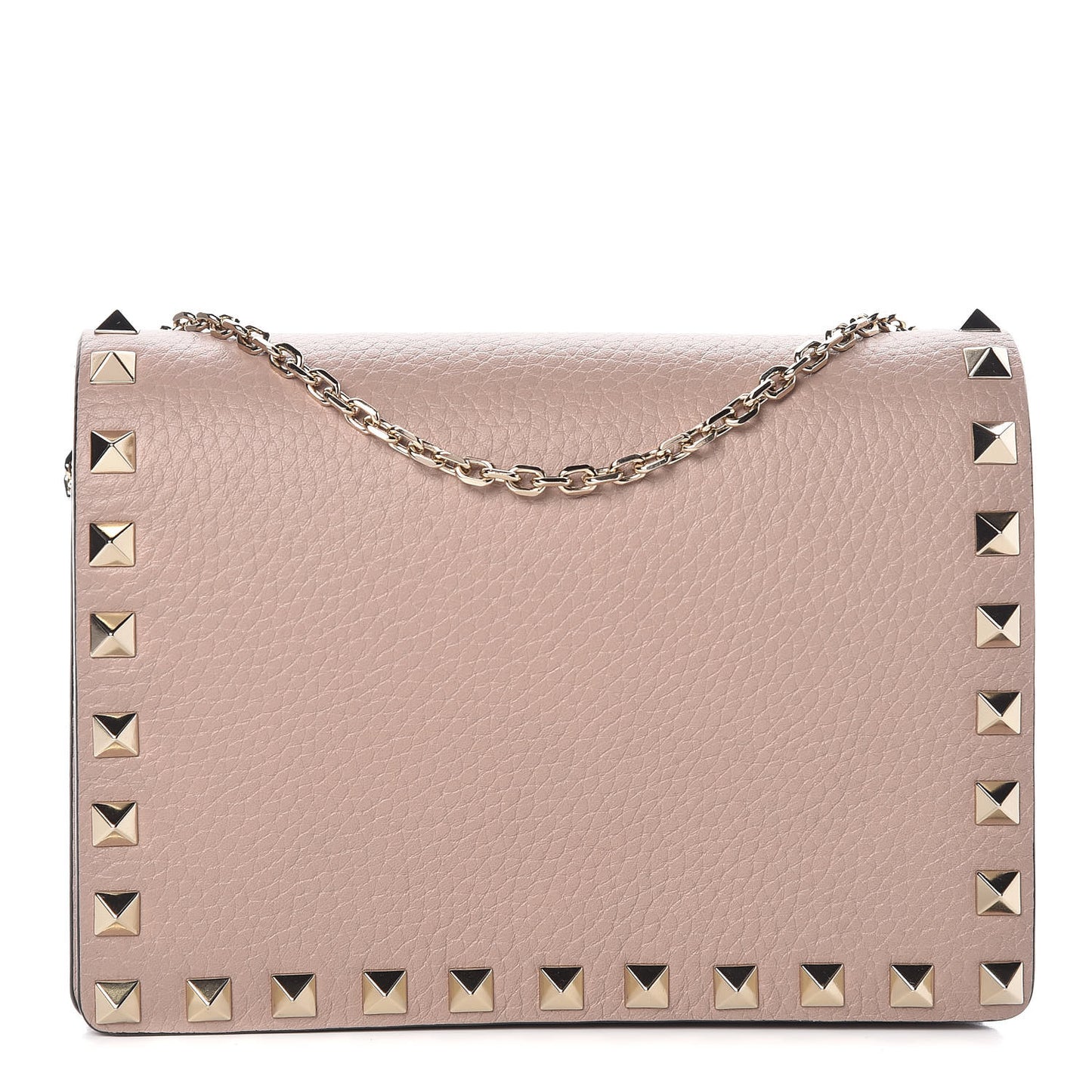 Pebbled Calfskin Rockstud Wallet on Chain Poudre