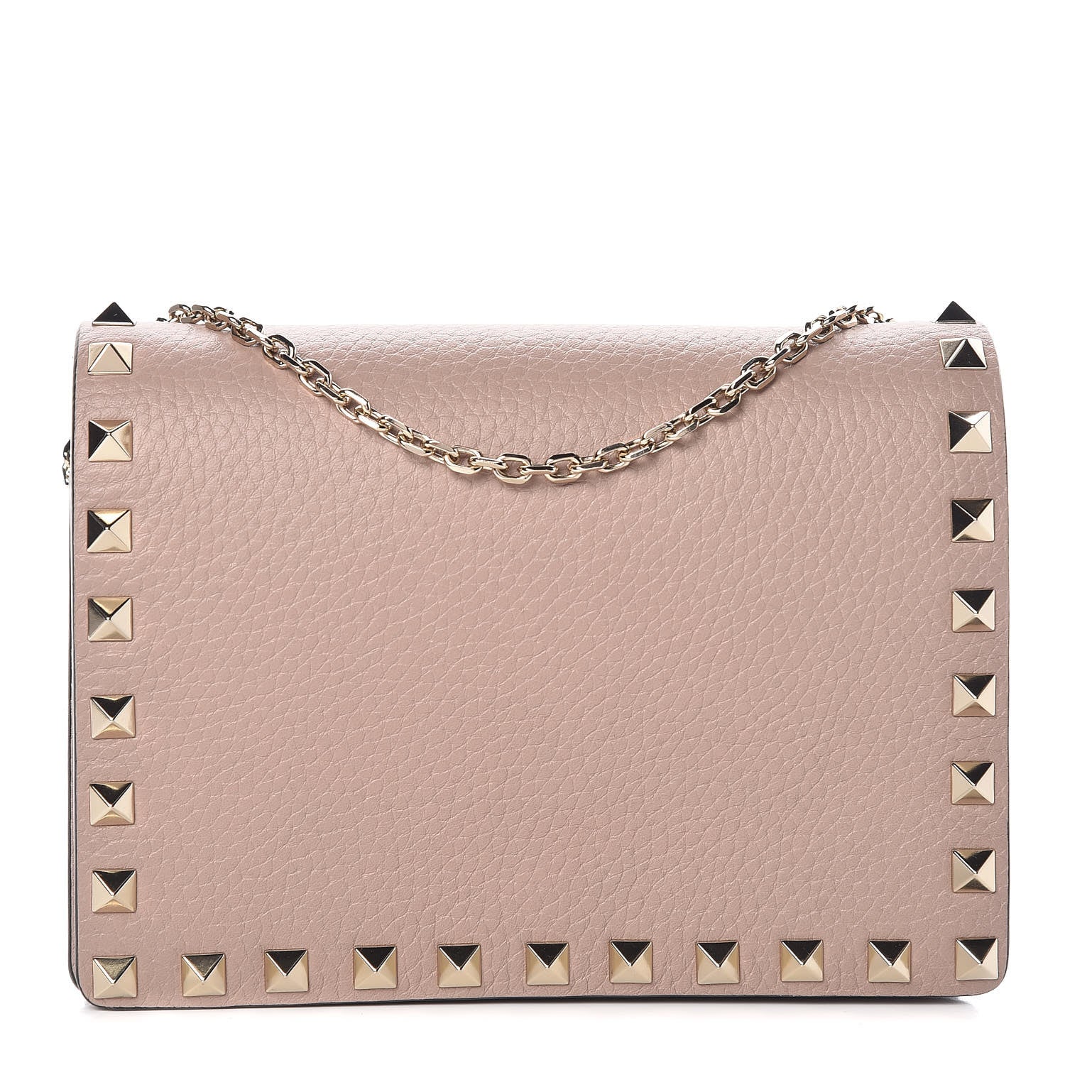 Valentino Garavani Pebbled Calfskin Rockstud Wallet on Chain Poudre 1 of 10