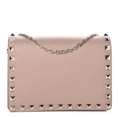 Valentino Garavani Pebbled Calfskin Rockstud Wallet on Chain Poudre 1 of 10