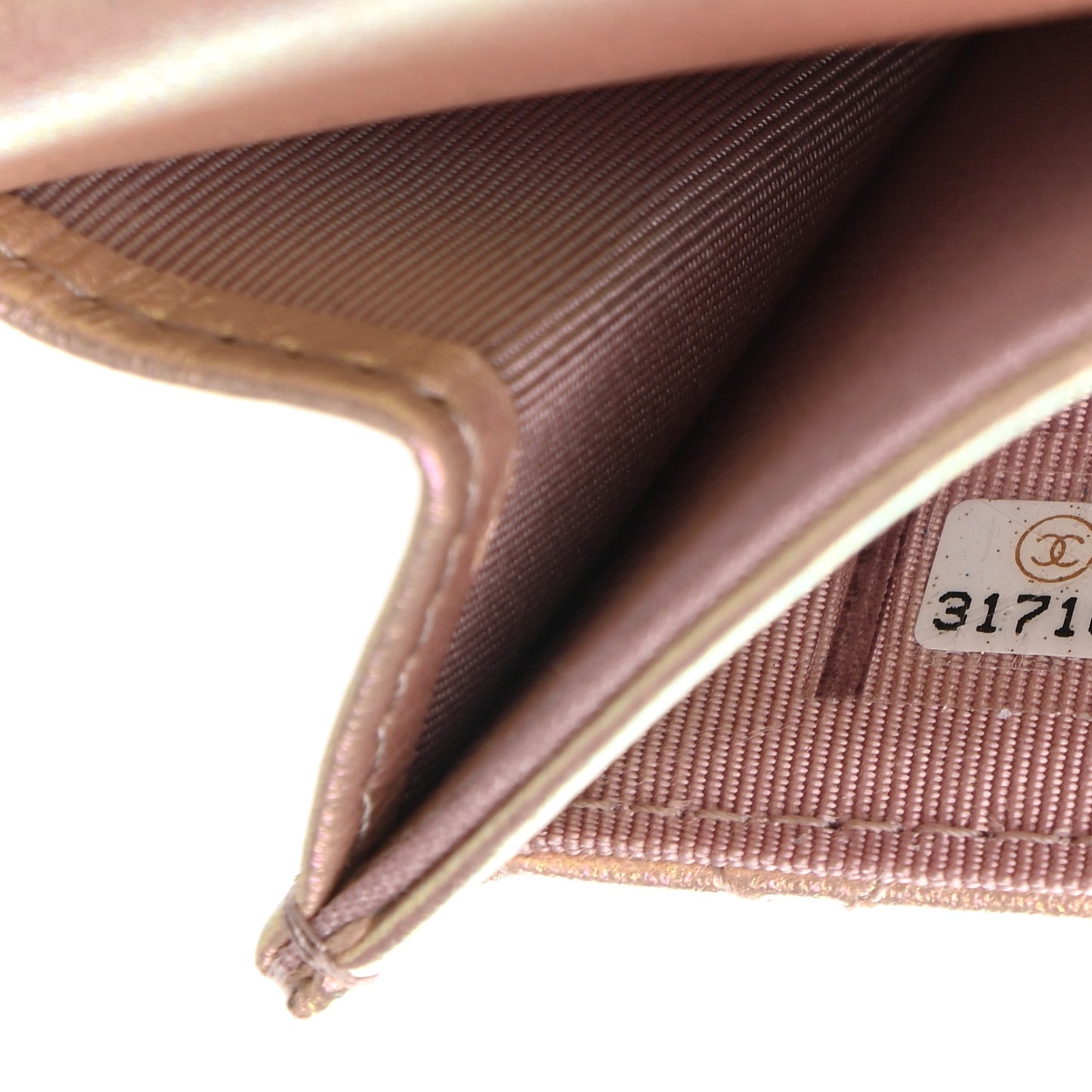 Iridescent Calfskin Quilted Flap Card Holder Wallet Pink