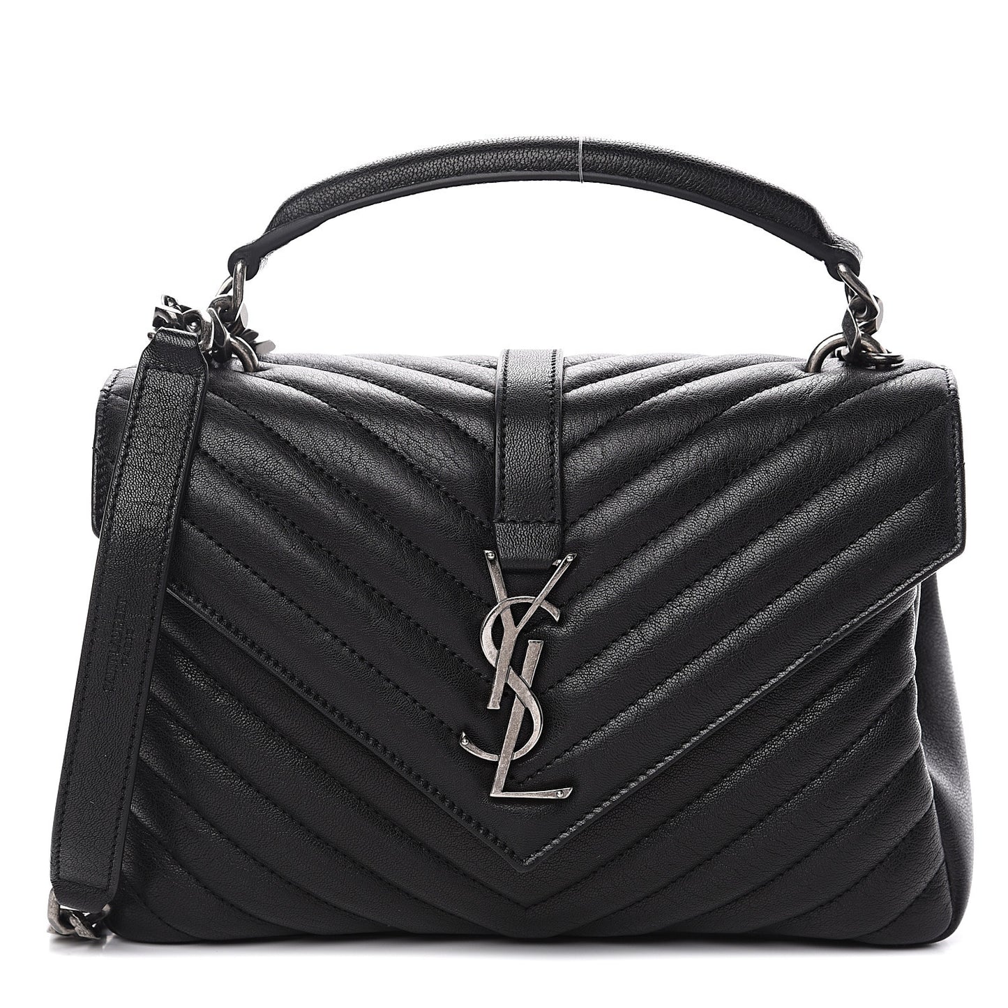 Sheepskin Matelasse Chevron Monogram Medium College Bag Black