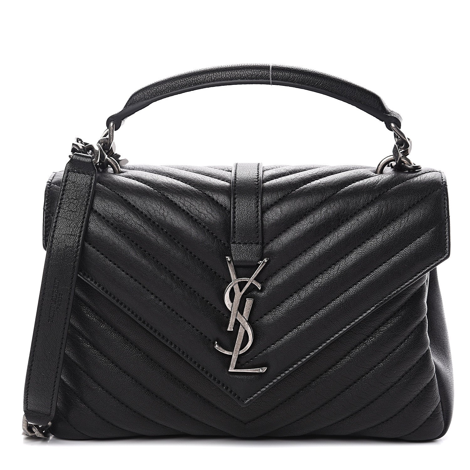 Saint Laurent Sheepskin Matelasse Chevron Monogram Medium College Bag Black 1 of 8