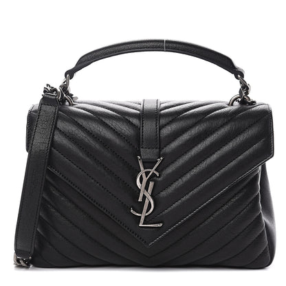 Saint Laurent Sheepskin Matelasse Chevron Monogram Medium College Bag Black 1 of 8