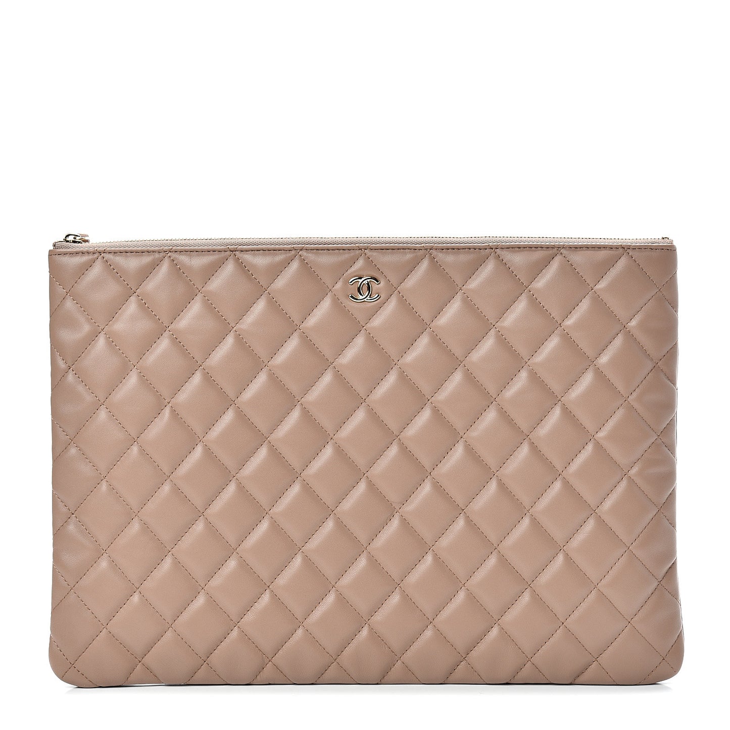 Lambskin Quilted Large Cosmetic Case Beige