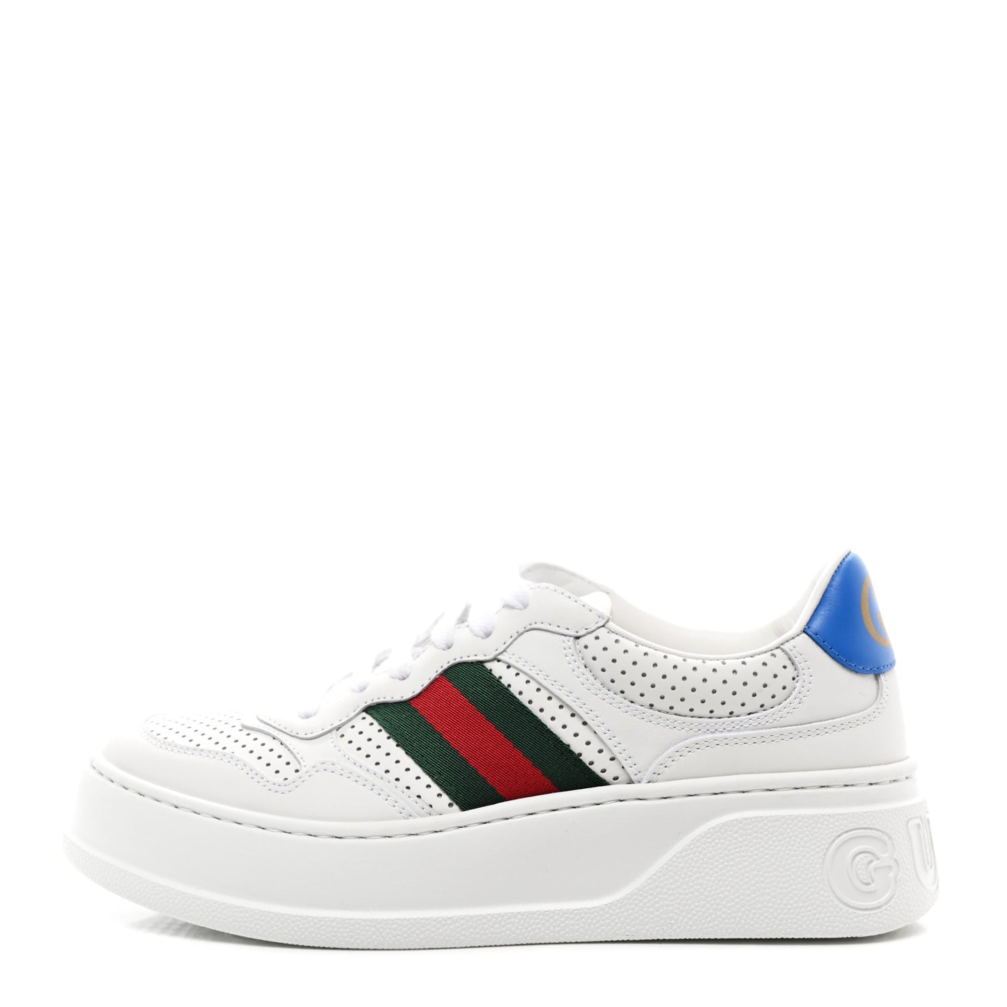 Calfskin Web Perforated Womens Platform 55mm Sneakers 38.5 White Bright Splash