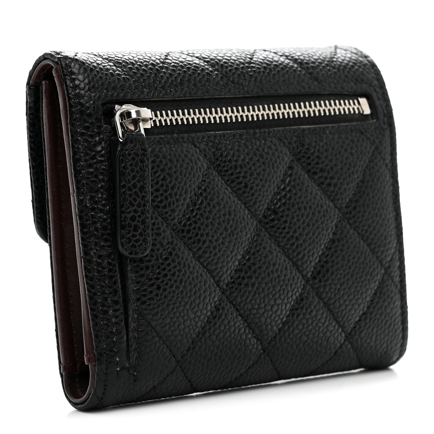 Caviar Quilted Compact Flap Wallet Black