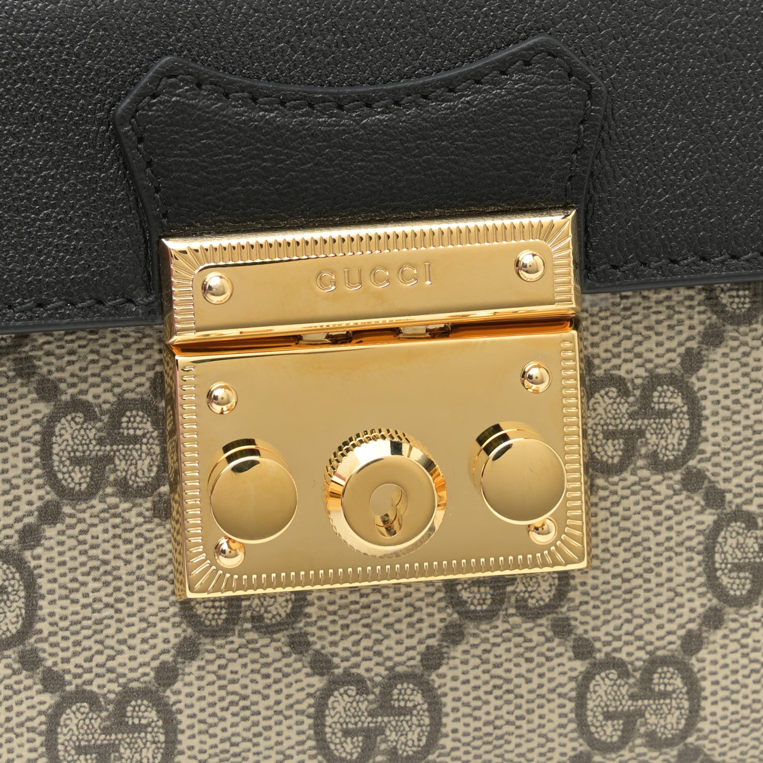 Gucci GG Supreme Monogram Calfskin Mini Padlock Top Handle Shoulder Bag Beige Black Cuir 10 of 10