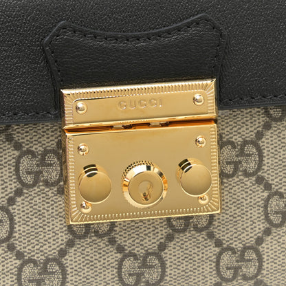 Gucci GG Supreme Monogram Calfskin Mini Padlock Top Handle Shoulder Bag Beige Black Cuir 10 of 10