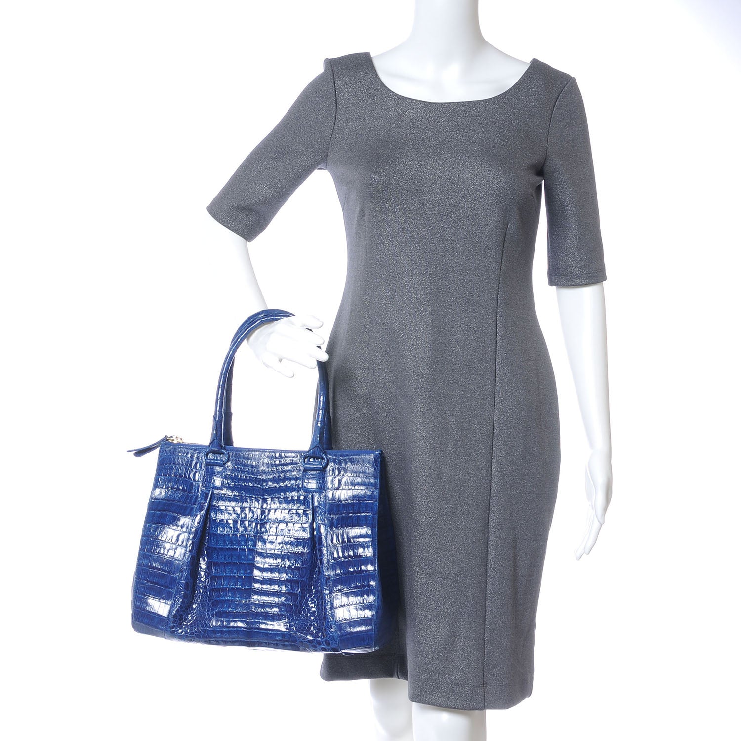 Nancy Gonzalez Executive Double Zip Crocodile Tote Cobalt 2 of 8