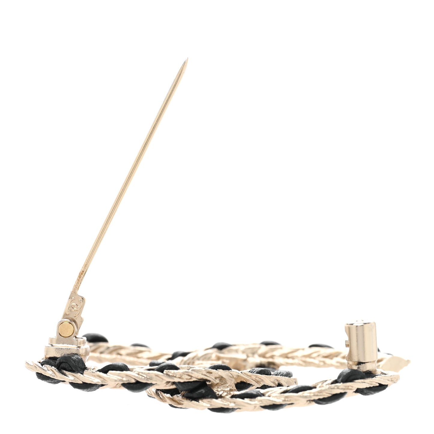Lambskin Chain CC Brooch Black Gold