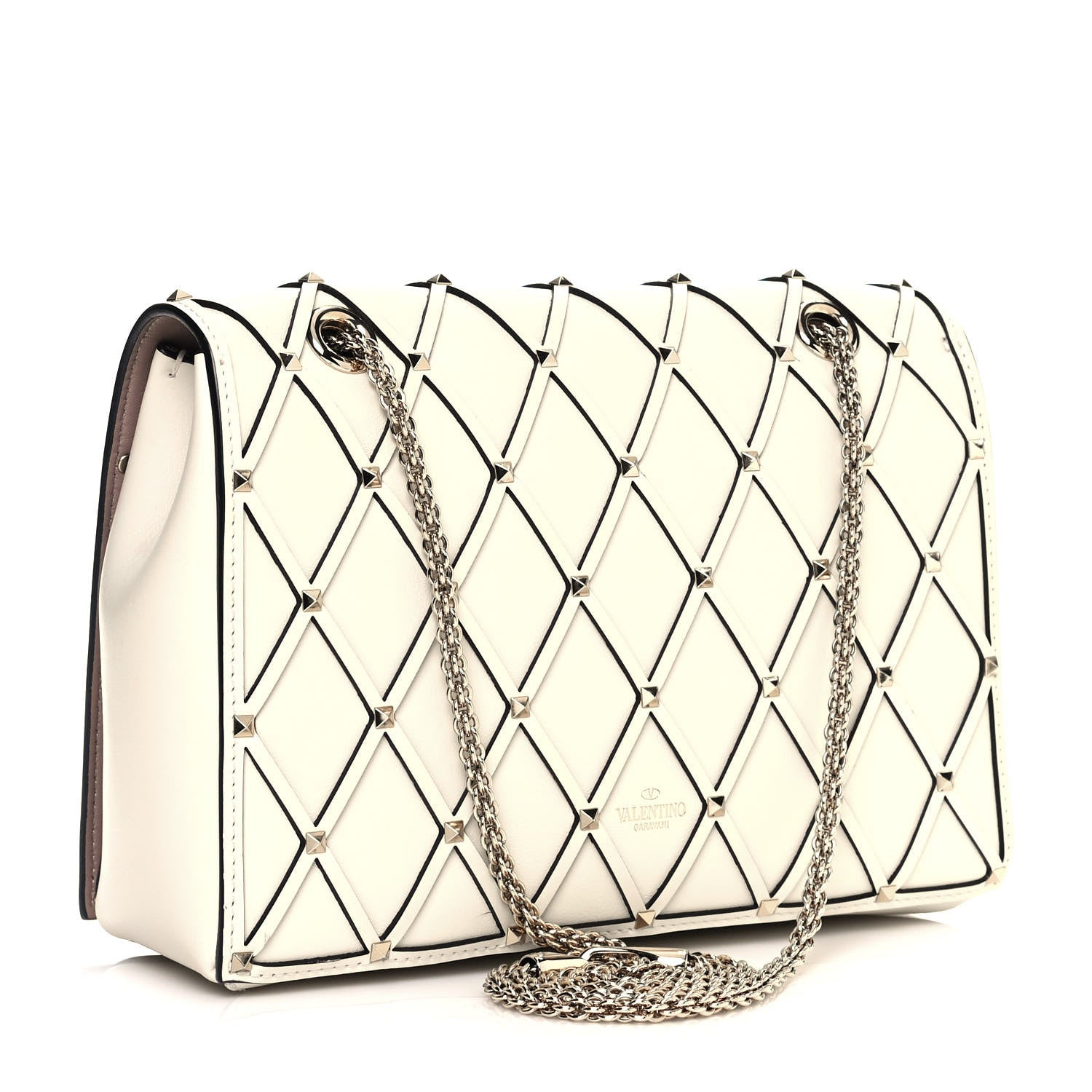 Valentino Garavani Smooth Calfskin Quilted Beehive Shoulder Bag Light Ivory 3 of 14