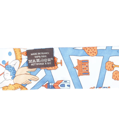 Hermes Silk Les Nouveaux Amoureux de Paris Twilly Ciel Blue Jean Orange 2 of 4