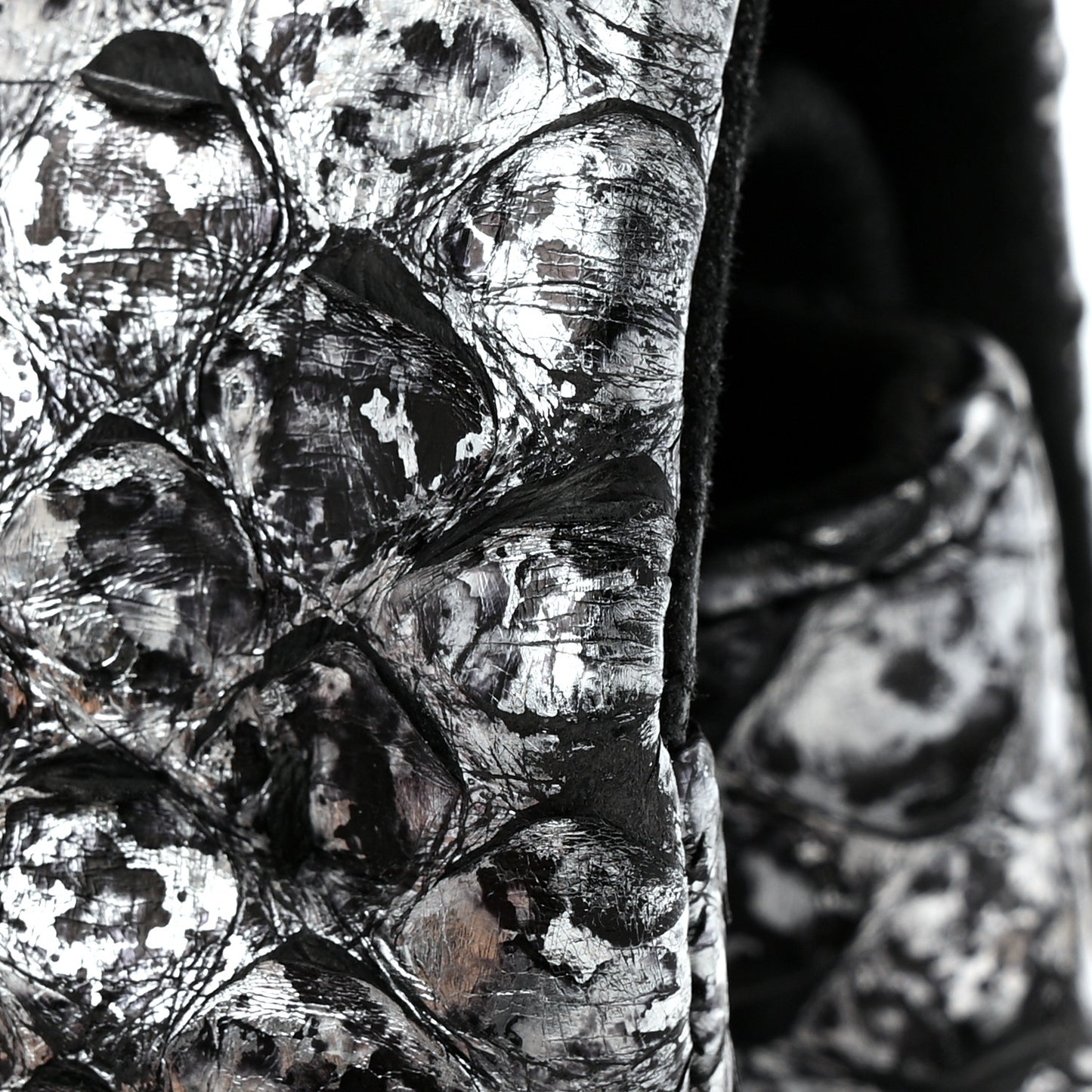 Metallic Snakeskin Medium Double Flap Black Silver