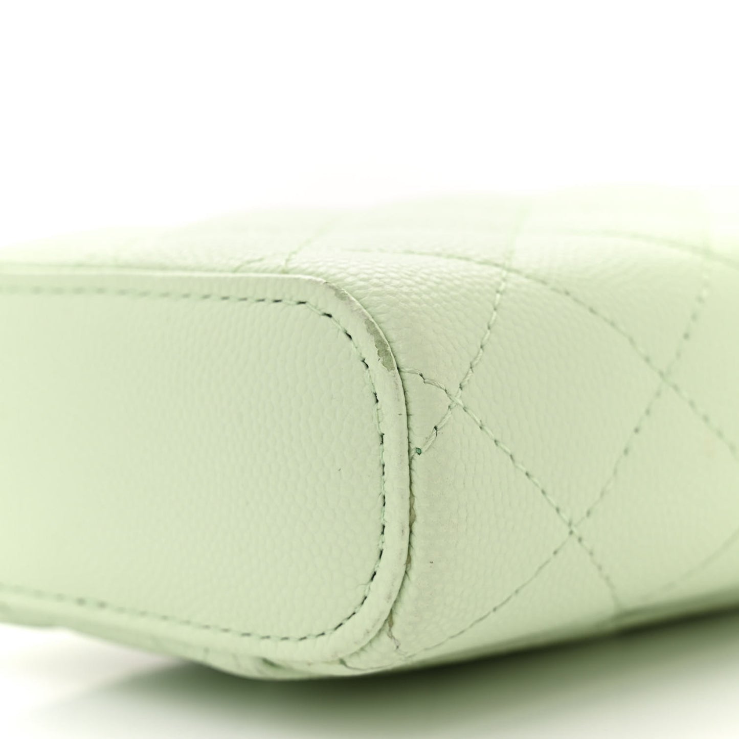 Caviar Quilted Phone Holder With Chain Light Green
