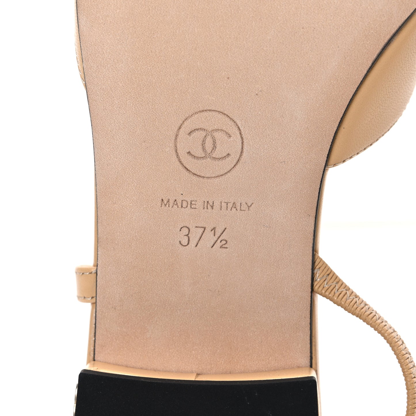 Goatskin Grosgrain Cap Toe CC Slingback Sandals 37.5 Beige Black