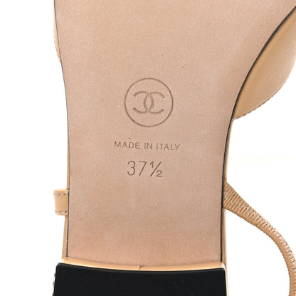 Chanel Goatskin Grosgrain Cap Toe CC Slingback Sandals 37.5 Beige Black 8 of 11
