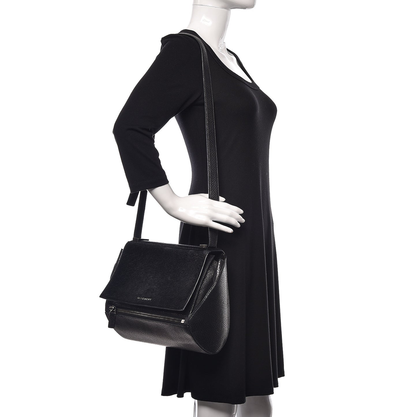 Calf Hair Calfskin Medium Pandora Box Crossbody Bag Black