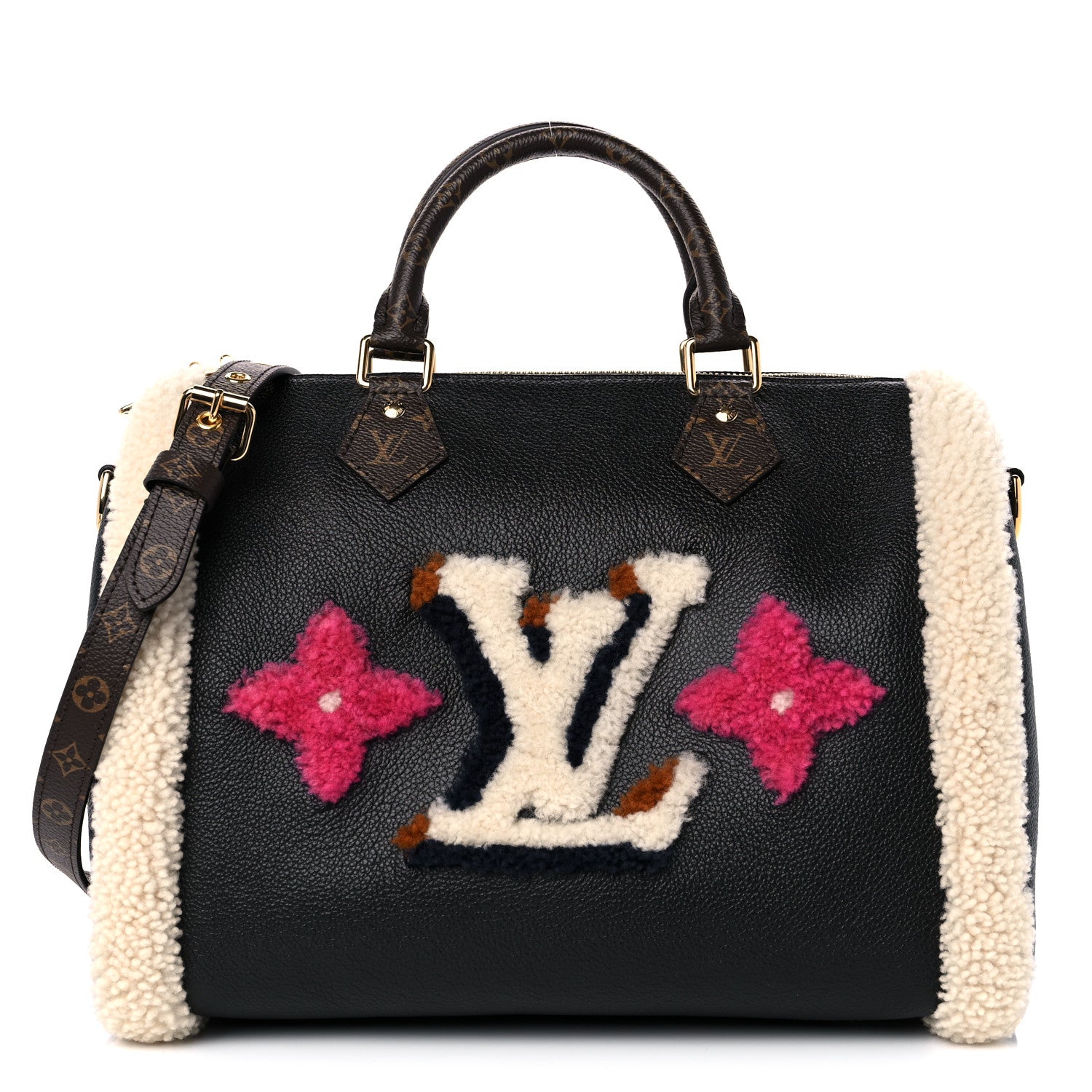 Louis Vuitton Calfskin Monogram Teddy Speedy Bandouliere 30 Black 1 of 8