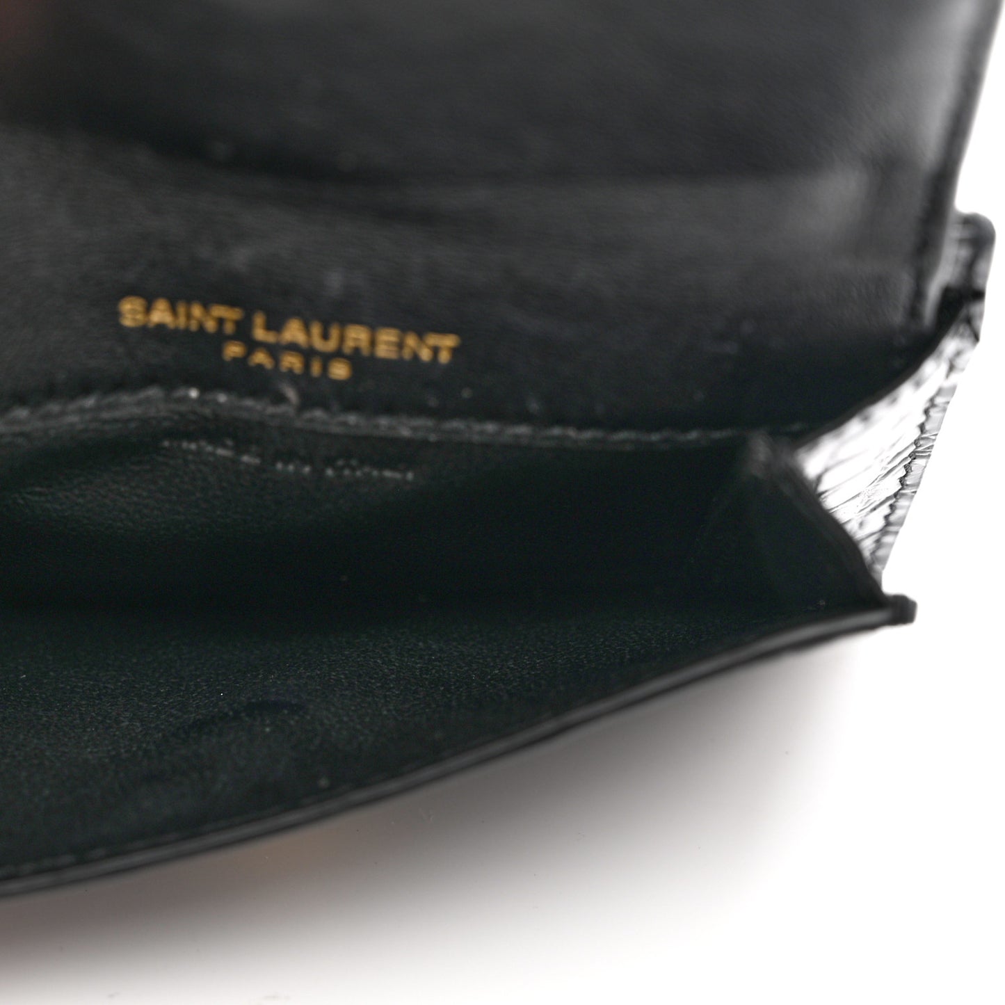 Calfskin Crocodile Embossed Uptown Monogram Card Case Black