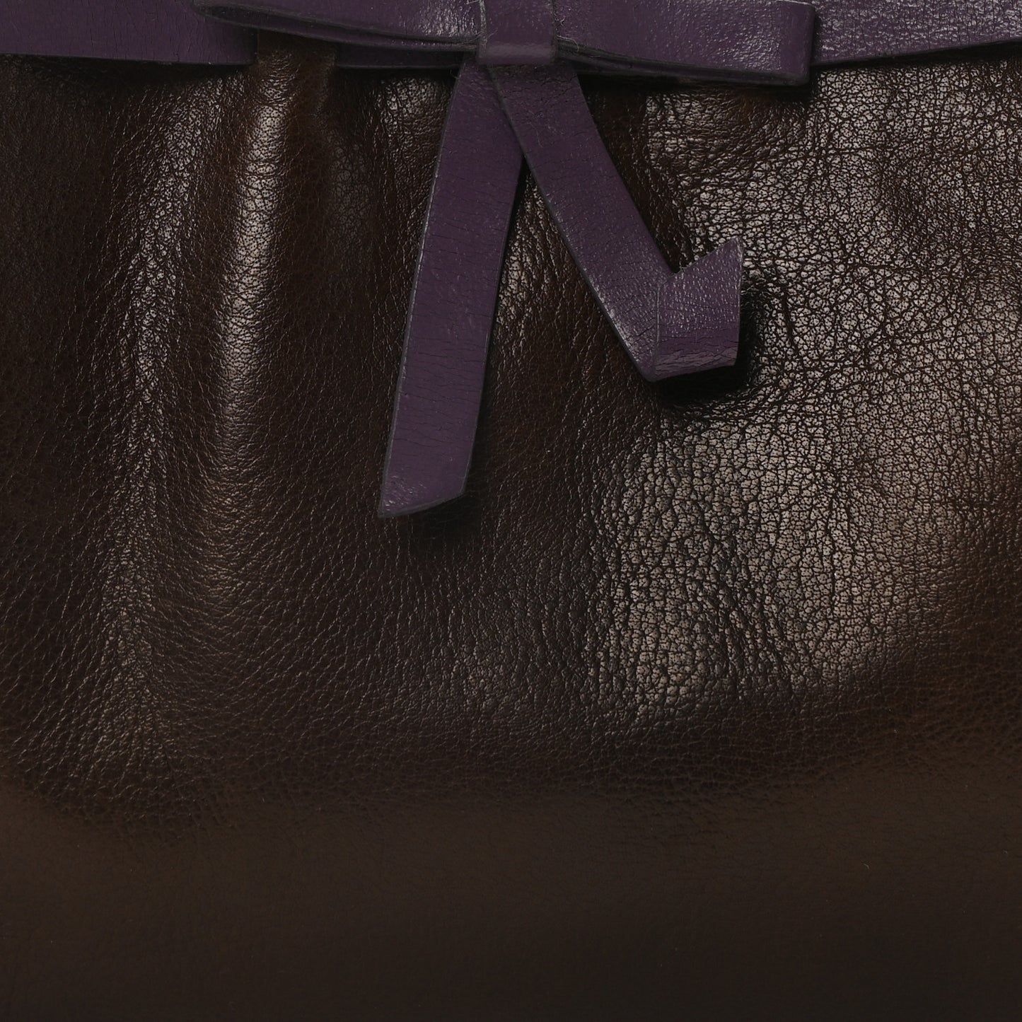 Goatskin Madras Bow Mini Pouch Brown Purple