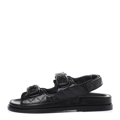 Chanel Lambskin Velcro Dad Sandals 37 Black 1 of 12