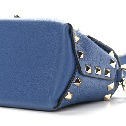 Valentino Garavani Pebbled Calfskin Mini Rockstud Flap Saddle Crossbody Bag Blue 9 of 9