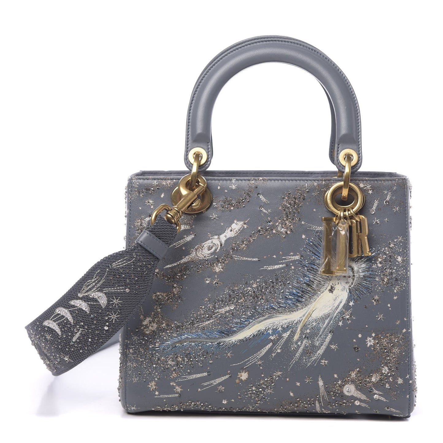 Smooth Calfskin Embroidered I Feel Blue Medium Lady Dior