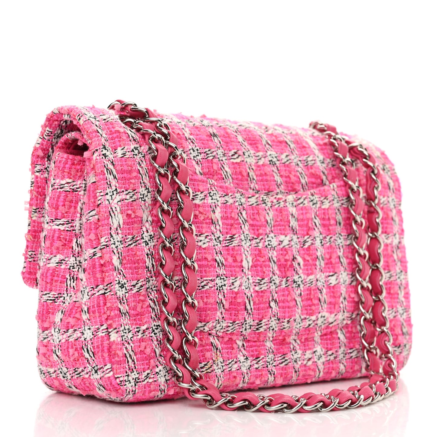 Tweed Quilted Medium Double Flap Hot Pink