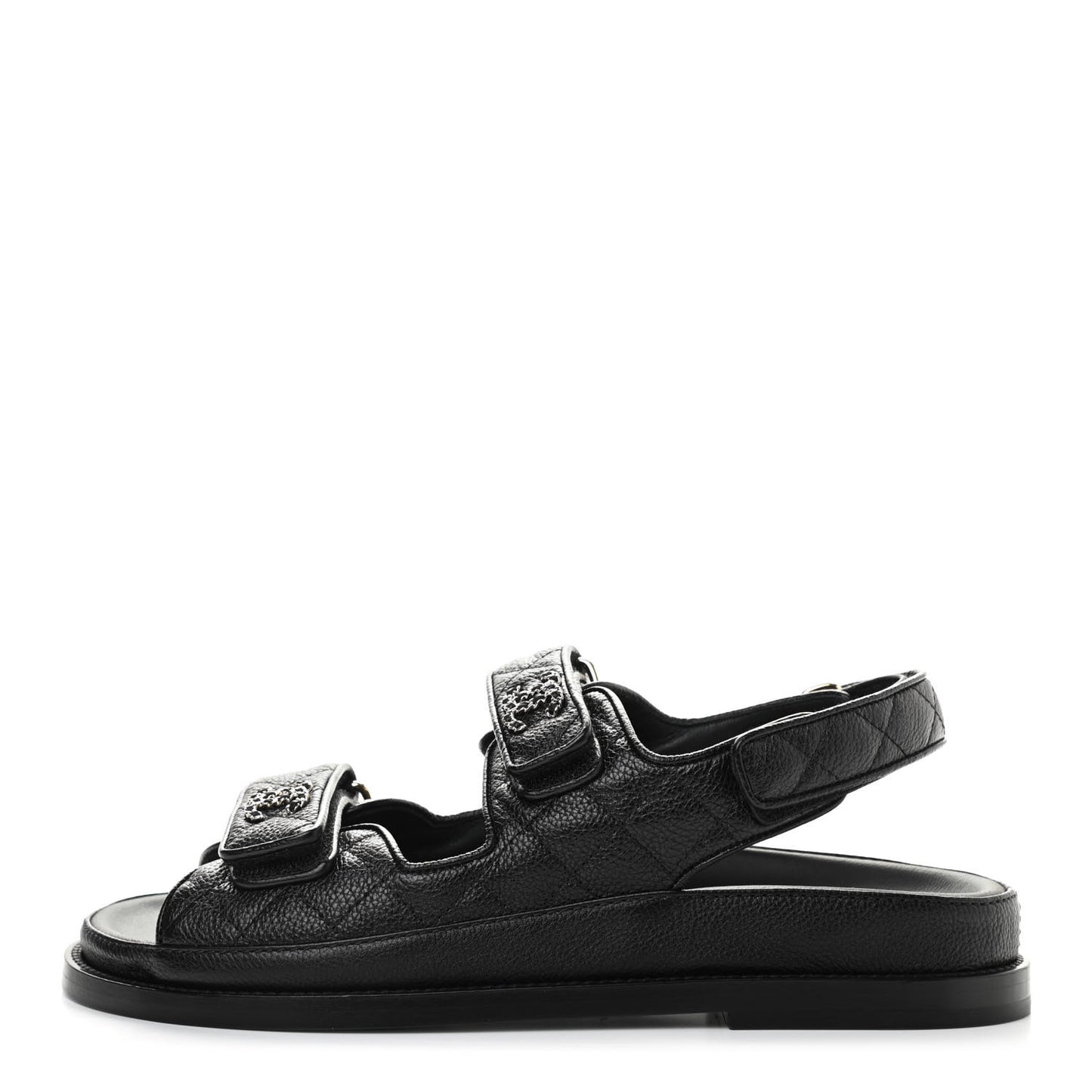Grained Calfskin Velcro Dad Sandals 37 Black