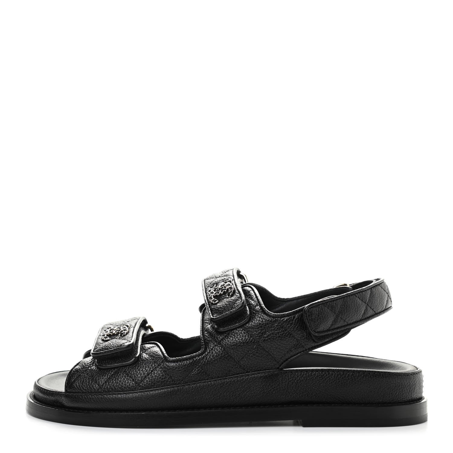 Chanel Grained Calfskin Velcro Dad Sandals 37 Black 1 of 8