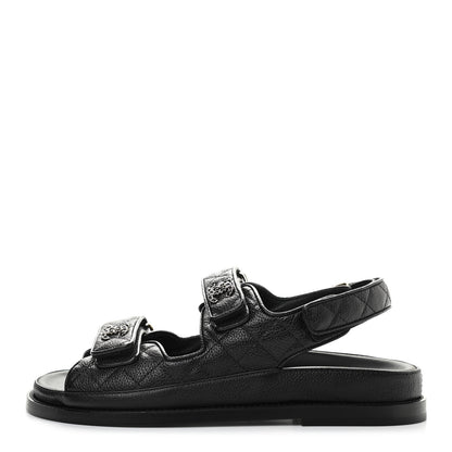 Chanel Grained Calfskin Velcro Dad Sandals 37 Black 1 of 8