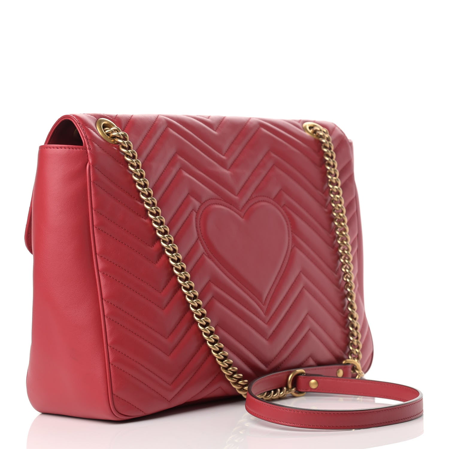 Gucci Calfskin Matelasse Large GG Marmont Shoulder Bag Hibiscus Red 3 of 12