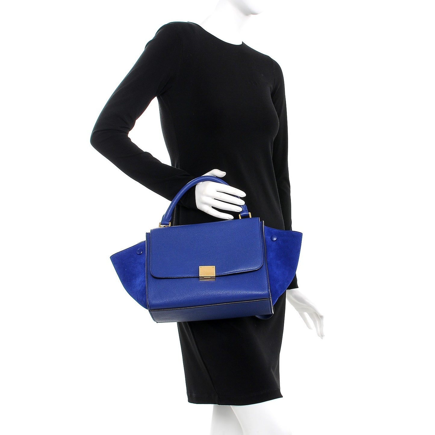 Drummed Calfskin Suede Small Trapeze Indigo