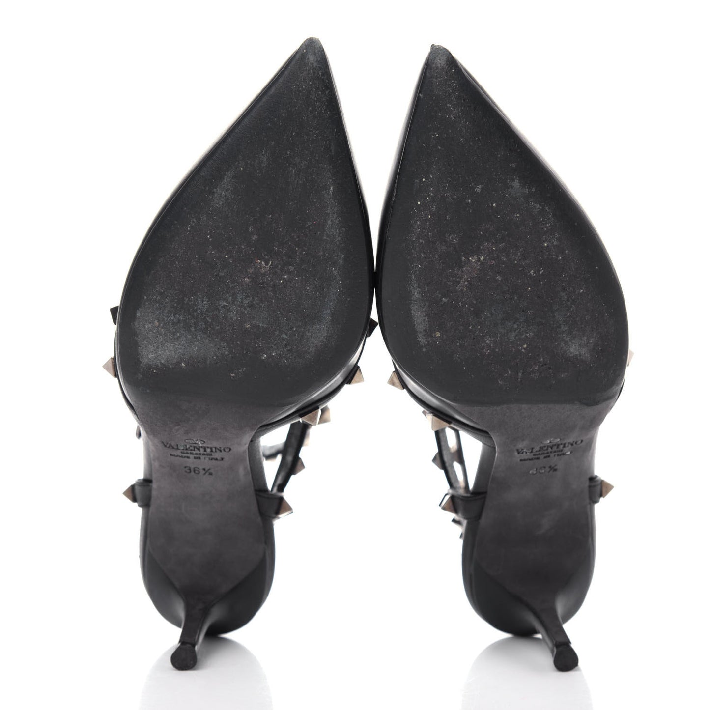 Nappa Rockstud Ankle Strap Low Heel Pumps 36.5 Black