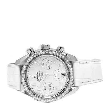 Omega Stainless Steel Alligator Diamond Bezel Mother of Pearl 38mm Speedmaster Chronograph Automatic Watch 324.18.38.40.05.001 2 of 5