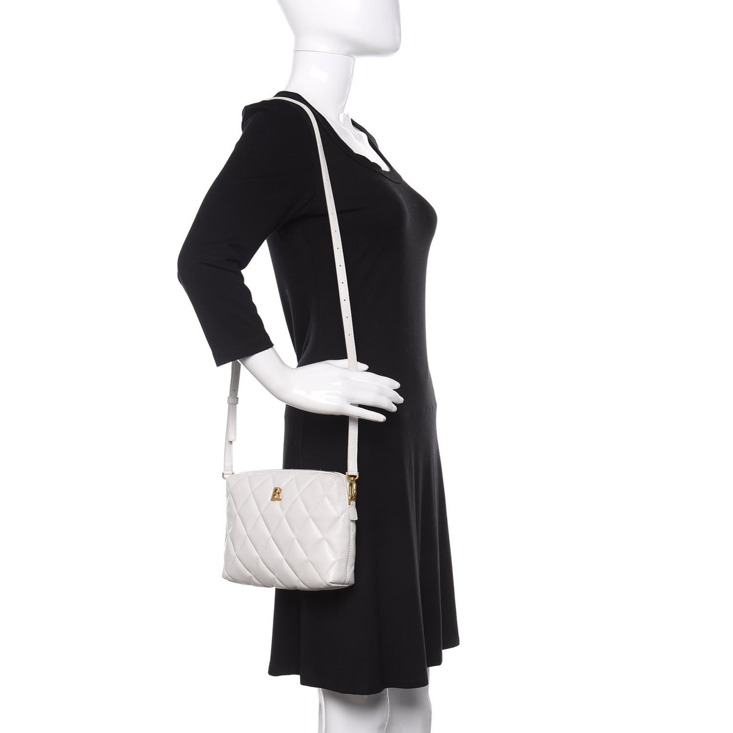 Nappa Calfskin Quilted Touch B Camera Shoulder Bag White