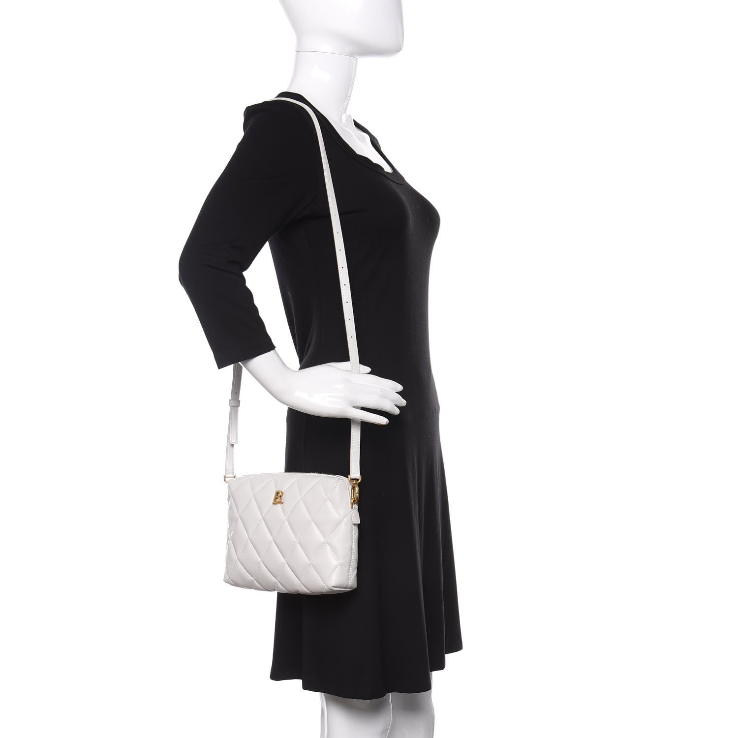 Balenciaga Nappa Calfskin Quilted Touch B Camera Shoulder Bag White 2 of 9
