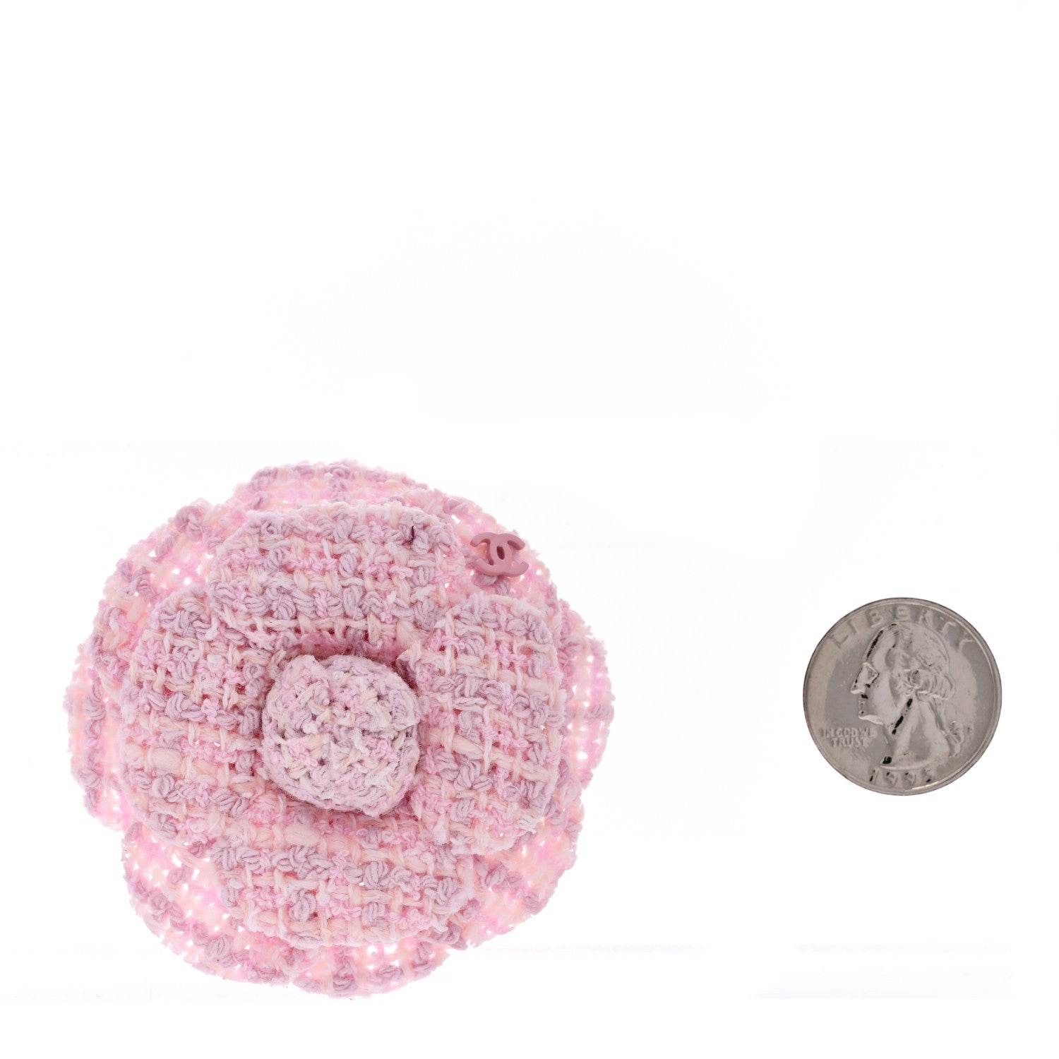 Chanel Tweed Camellia Brooch Pink White 2 of 3